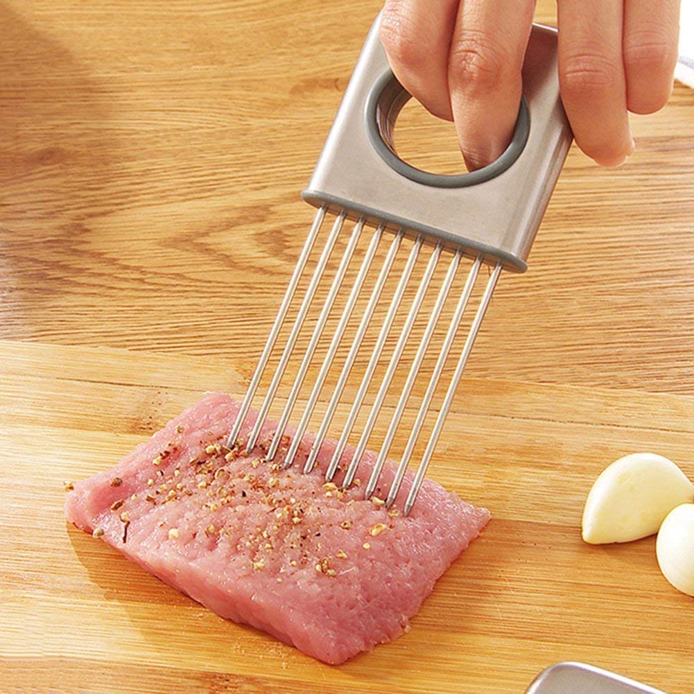P-Plus International odour eliminator Stainless Steel Tomato Onion Holder Vegetable Potato Cutter Slicer tools Cutter Kitchen Gadgets for Slicing