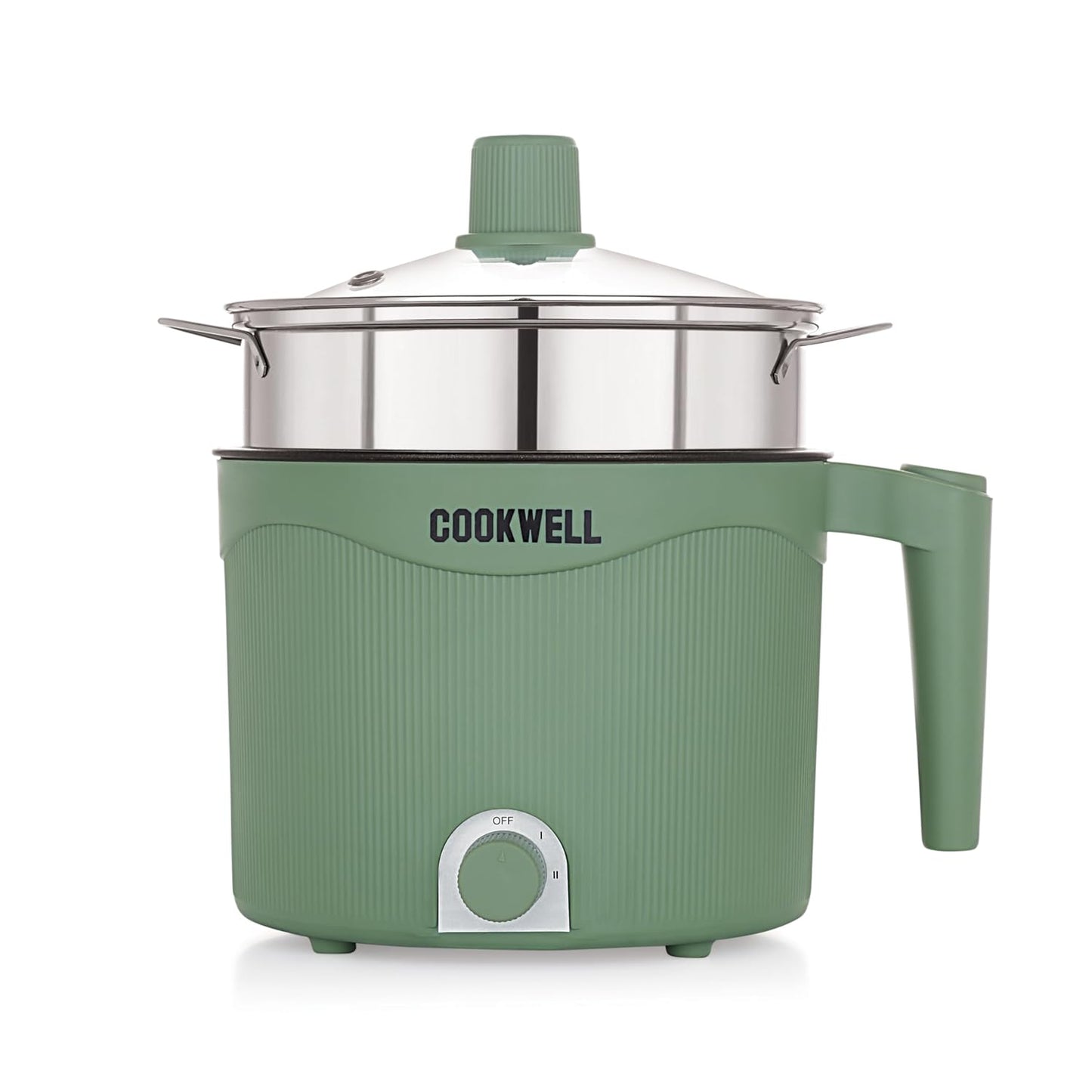 Cookwell Multipurpose Cook Kettle With 1.5L Nonstick Inner Pot, Stainless Steel Mess, Idli Stand, Stainless Steel Steamer, Egg Tray (600W)