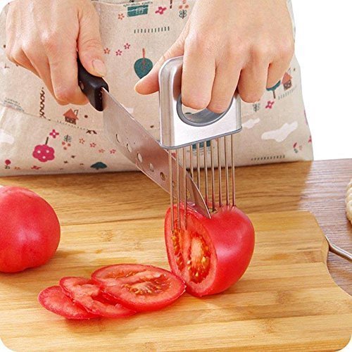 P-Plus International odour eliminator Stainless Steel Tomato Onion Holder Vegetable Potato Cutter Slicer tools Cutter Kitchen Gadgets for Slicing