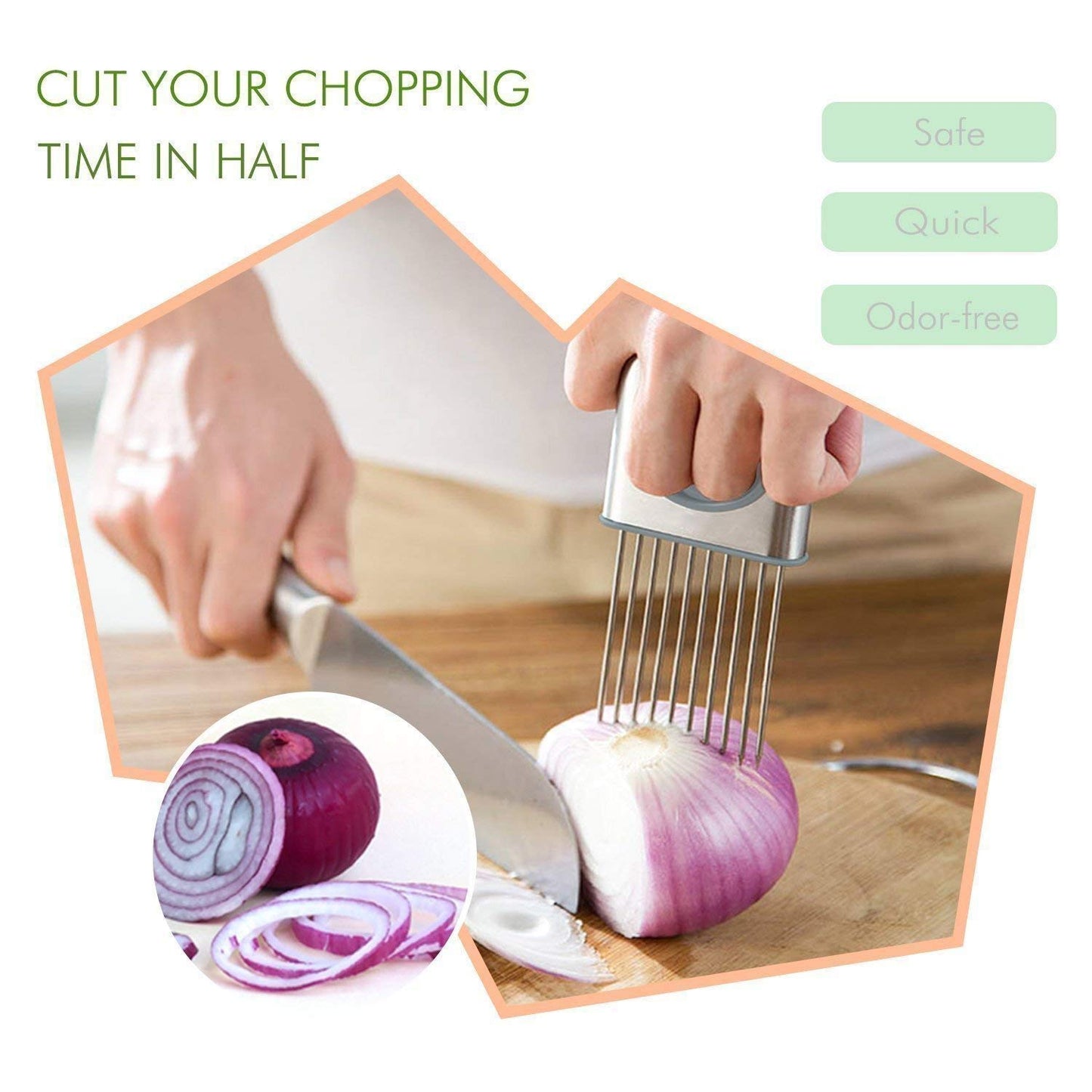 P-Plus International odour eliminator Stainless Steel Tomato Onion Holder Vegetable Potato Cutter Slicer tools Cutter Kitchen Gadgets for Slicing