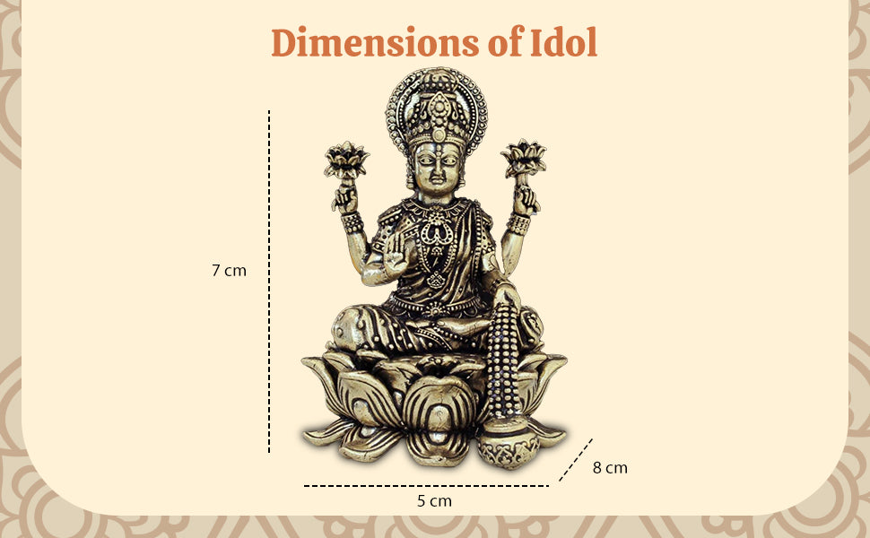 Handcrafted Brass Goddess Laxmi Statue for Home Temple | 3" Maa Lakshmi Figurine Idol Murti Sacred Symbol of Wealth | Perfect for Rituals & Gifting (Weight- 130gm)