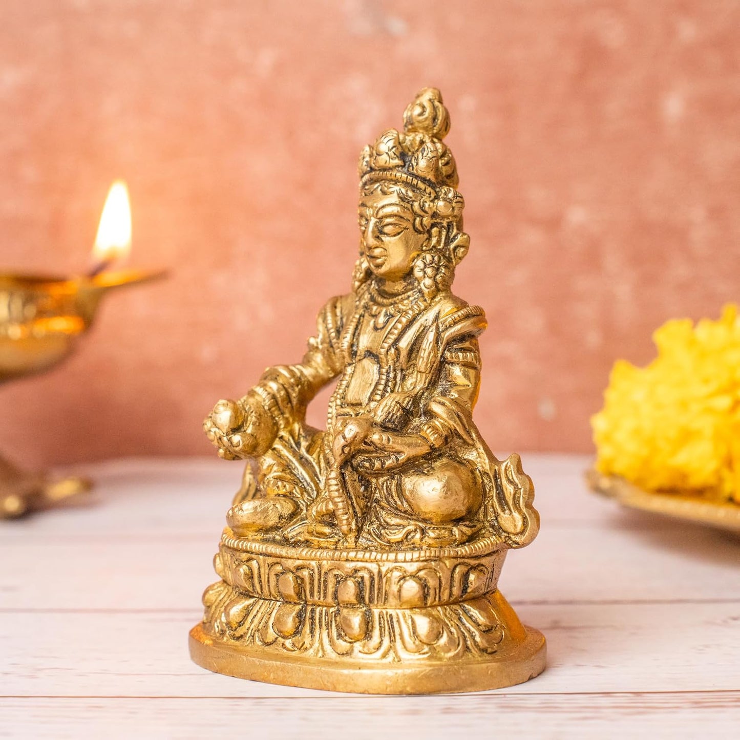 The Advitya Brass Kuber Statue for Vastu|Brass Kuber Idol|Kuber Murti|Kubera Statue for Wealth Prosperity, Pooja, Temple, Home, Office, Business, Good Luck Gift (Model 5), Religious