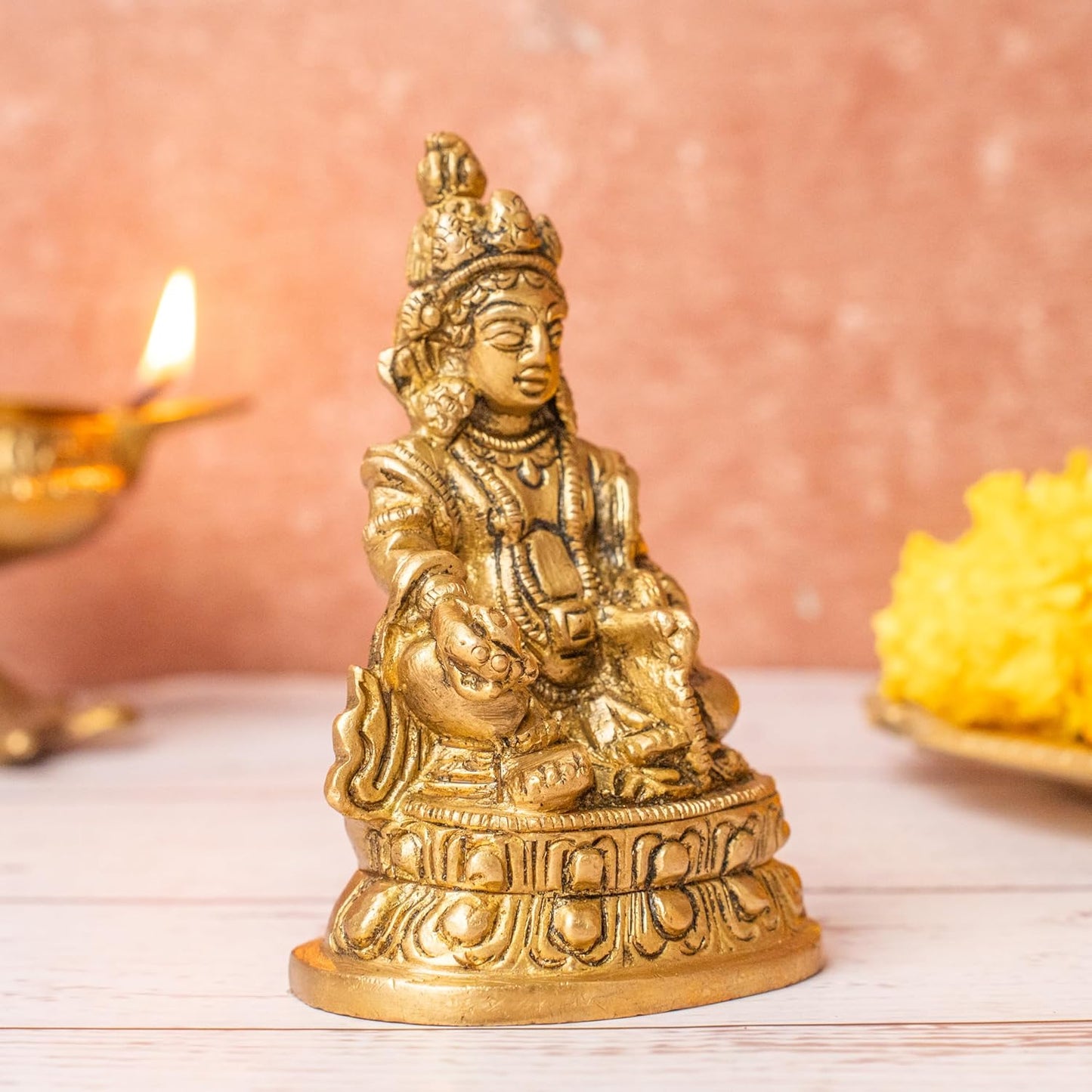 The Advitya Brass Kuber Statue for Vastu|Brass Kuber Idol|Kuber Murti|Kubera Statue for Wealth Prosperity, Pooja, Temple, Home, Office, Business, Good Luck Gift (Model 5), Religious