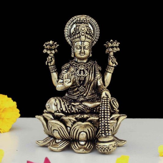 Handcrafted Brass Goddess Laxmi Statue for Home Temple | 3" Maa Lakshmi Figurine Idol Murti Sacred Symbol of Wealth | Perfect for Rituals & Gifting (Weight- 130gm)