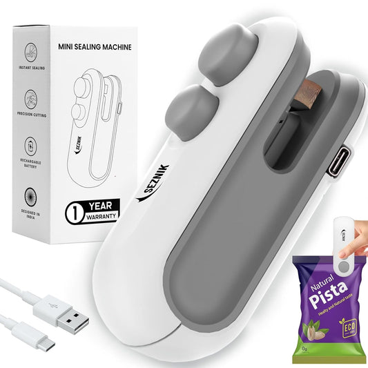 Seznik Sealing Machine for Food Packets - Portable Handheld Sealing for Food Packets, Snacks, Chips, Fresh Storage - Mini Sealing Machine, 1 YEAR Warranty (White)
