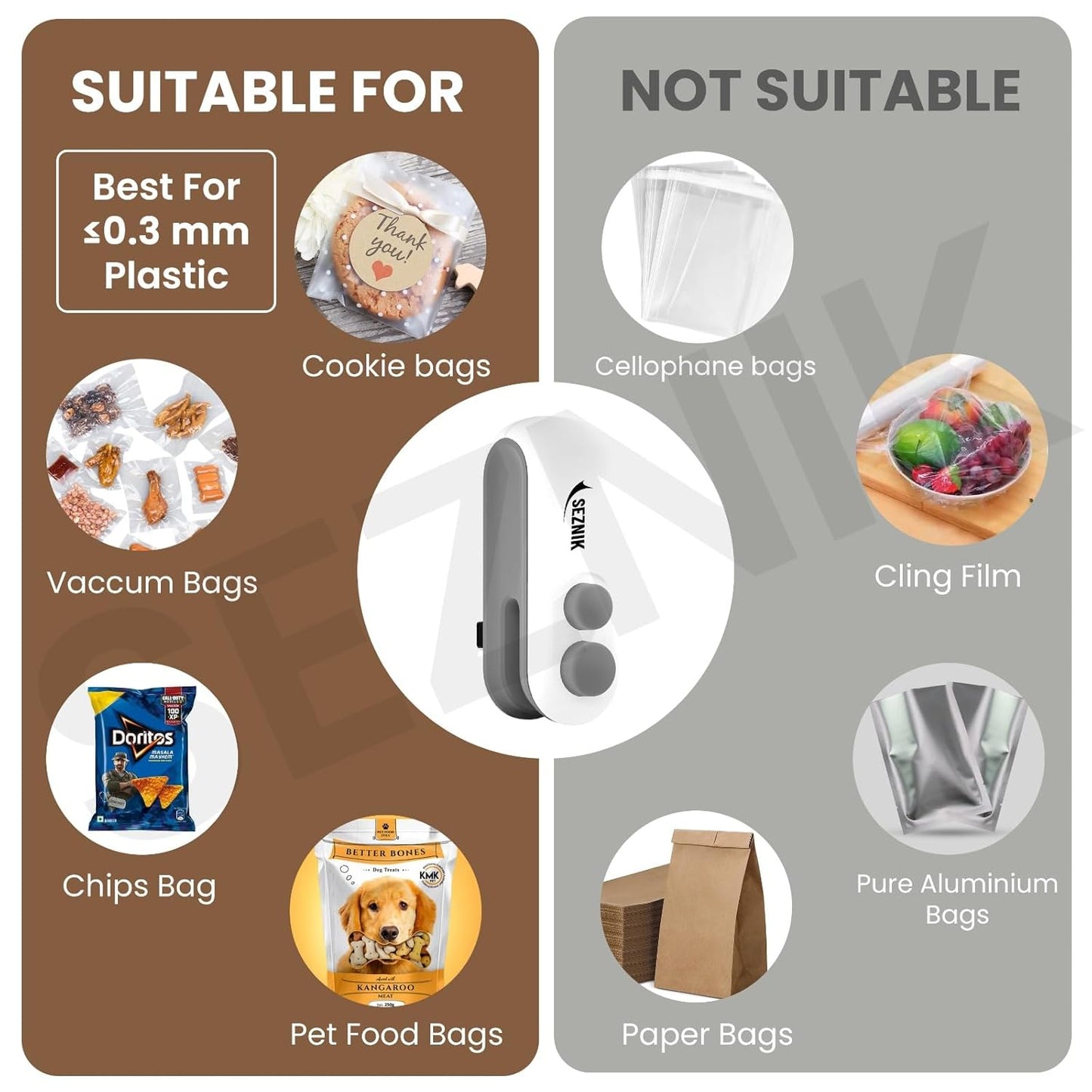 Seznik Sealing Machine for Food Packets - Portable Handheld Sealing for Food Packets, Snacks, Chips, Fresh Storage - Mini Sealing Machine, 1 YEAR Warranty (White)