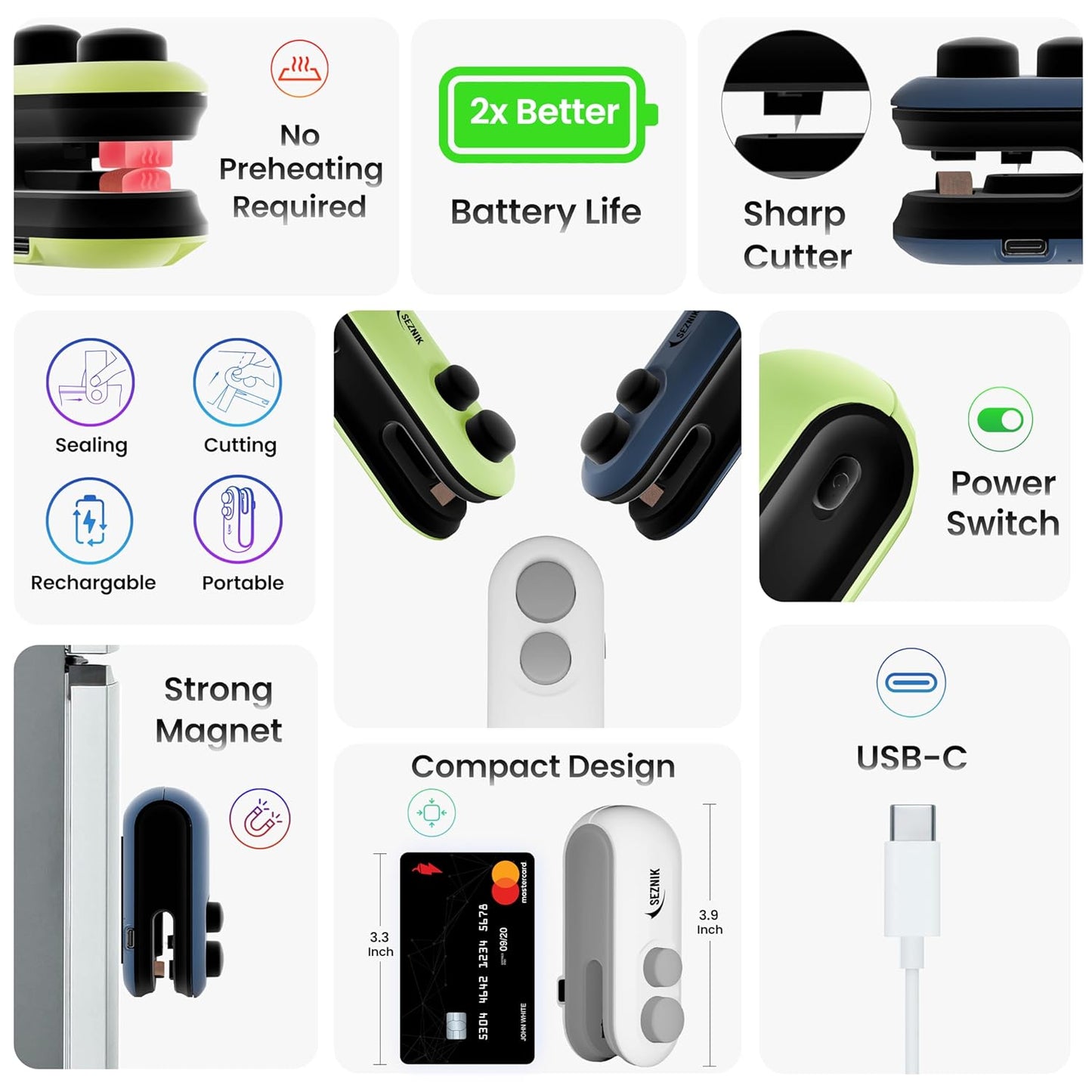 Seznik Sealing Machine for Food Packets - Portable Handheld Sealing for Food Packets, Snacks, Chips, Fresh Storage - Mini Sealing Machine, 1 YEAR Warranty (White)