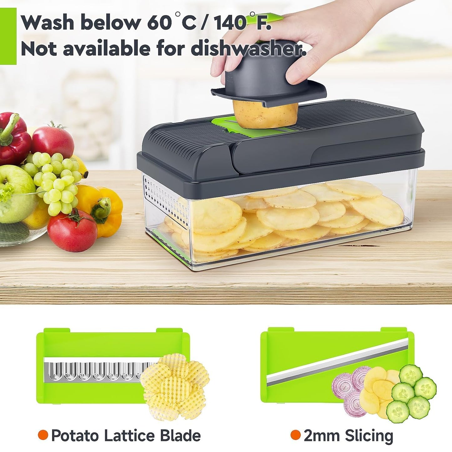 12-in-1 Vegetable Chopper, 7 Blade Veggie Chopper, Practical Food Chopper with Container, Cheese Grater, Home Essentials & Kitchen Gadgets